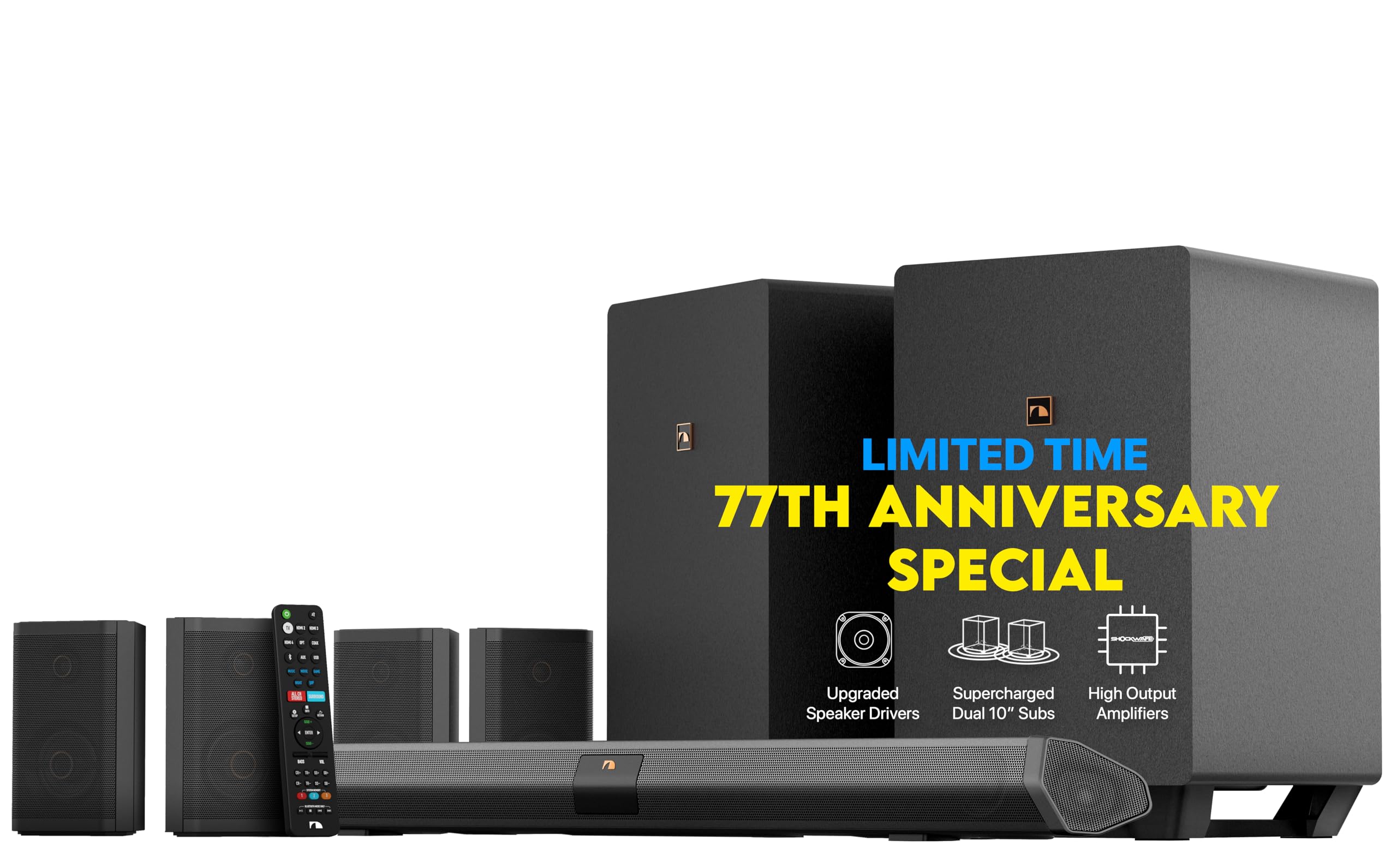 Nakamichi Shockwafe Ultra 9.|4 Channel Dolby Atmos/DTS:X Soundbar Flagship Model for Home Theater
| Nakamichi Shockwafe